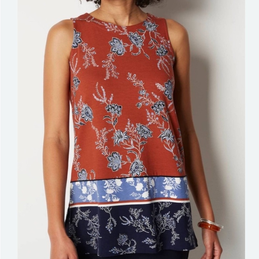 J. Jill Orange Tank Top with Cascading Floral Design 4X